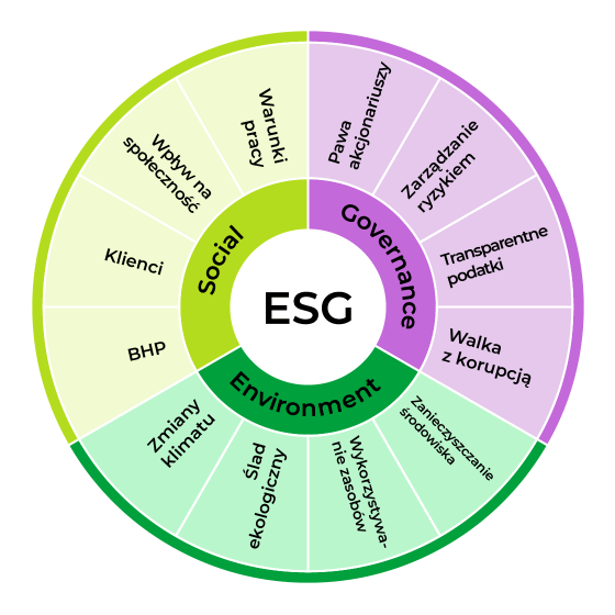Wykres kołowy przedstawiający komponenty E, S i G